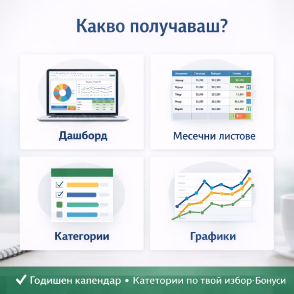 Какво получаваш в шаблона за семеен бюджет – дашборд, месечни листове, категории и графики