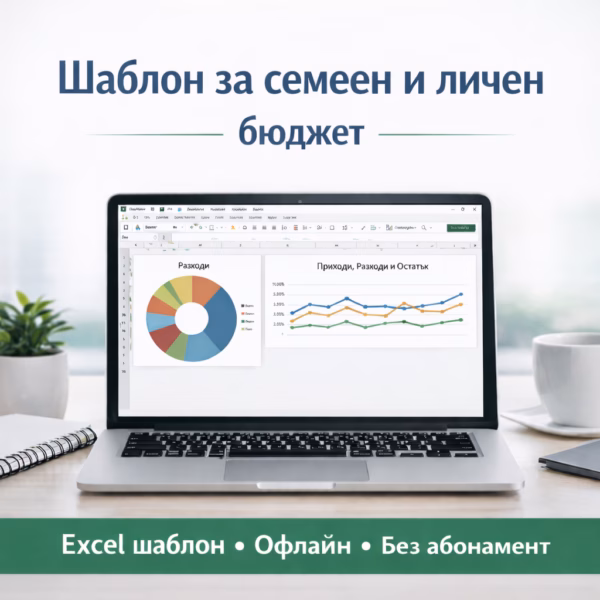 Шаблон за семеен и личен бюджет – Excel дашборд на лаптоп