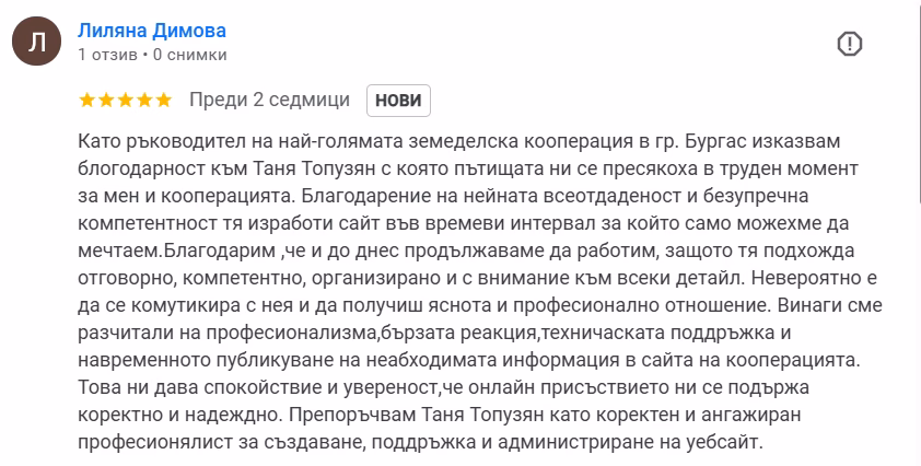 Google отзив за създаване и поддръжка на уебсайт от secretar.work